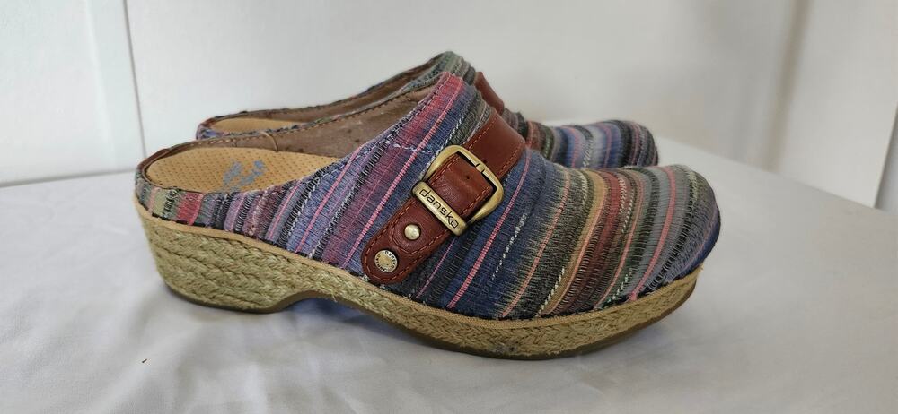 Dansko Jute Pro Artisan Weave Striped Clogs Mules Size EU 36 US 5.5-6